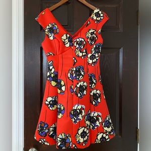 Ark & Co Red Floral A-Line Pleated Dress Size Small